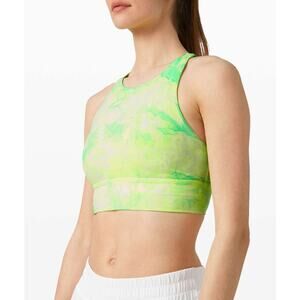 Lululemon Energy Bra High Neck  Sz 4 Dual Shibori‎ Print Florescent Green VGUC